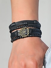 billige Menns smykker-flerlags armbåndsett i ekte skinn for menn – bohemsk perlebesatt livets tre-armbånd for uformelt bruk, fest og reiser