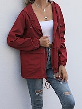 baratos Parka Casual-Mulheres Casaco com capuz Confortável Zíper Bolsos Casual Tecido Férias Roupa Diária Para Noite Final de semana Padrão Com Capuz Normal Manga Longa agasalhos Preto Vinho Cinzento Claro Primavera