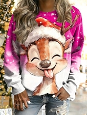 billige Julegensere og -gensere-Dame Pullover Grafisk Reinsdyr Stygg jul Varm Klassisk Fritid Langermet Crew-hals Vanlige topper Hjem Gate Hverdag Trykt mønster Rosa Rød Blå Grønn Høst Vinter