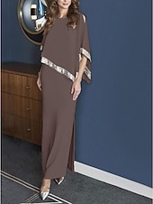 abordables Mariage Décontracté / de Jour-Robe fourreau mère de la mariée mariage invité élégante scintillante et brillante encolure bijou longueur cheville chiffon manches 3/4 avec décolleté pailleté devant taille personnalisée gratuite