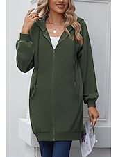 halpa huppari takki-Naisten Huppari takki Mukava Hengittävä Vetoketju Tasku Vapaa-aika Tavallinen Loma Katu Kausaliteetti Arki-asut Vetoketju Pitkä Hupullinen Normaali Pitkähihainen Päällysvaatteet Laivasto Musta