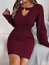 billiga Tröja klänningar-Dam Mini klänning Tröjklänning Vardagsklänning Elegant Mode Modern Utomhus Dagligen Utekväll Normal Slät Långärmad Rund hals Gul Rubinrött Grå Vår Höst