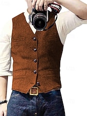 abordables Chaleco de hombre-Hombre Chaleco Vacaciones Fiesta Negocio Moda Casual Primavera Otoño Bolsillo Botones Poliéster Cómodo Color sólido Recto 1 botón Escote en Pico Ajuste regular Plata Negro Champaña Vino Chaleco