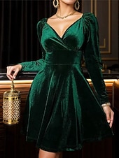 preiswerte abendkleider-Damen Midikleid Samtkleid Cocktailkleid Elegant Mode Modern Outdoor Party Party-Abendmode Normale Passform Einfach Langarm Rundhalsausschnitt Schwarz Wein Dunkelgrün Dunkelblau Frühling Herbst