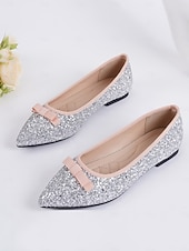 economico cocktail-ballerine da donna con punta a punta, glitter argento e fiocco - eleganti scarpe da cocktail per feste e occasioni formali