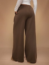 abordables jambe large et taille haute-Femmes Joggings Jambe large Chinos Mode Streetwear Occasionnel Longueur complète Taille haute Uni Ceinture Élastique Confortable Doux Élastique Extérieur Rue Gris clair Noir Blanche Rouge Ét