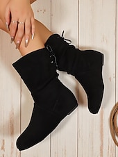 economico Stivali ampi-stivali da donna a metà polpaccio con tacco a mandorla – stivali bassi e morbidi in finta pelle scamosciata, adatti per abbigliamento casual e outfit quotidiani