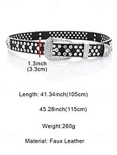 abordables Accessoires d&#039;Halloween-Ceinture unisexe Halloween en strass avec tête de mort – Accessoire de taille en similicuir punk rock scintillant pour fêtes, concerts et costumes