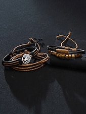 billige Menns smykker-flerlags armbåndsett i ekte skinn for menn – bohemsk perlebesatt livets tre-armbånd for uformelt bruk, fest og reiser