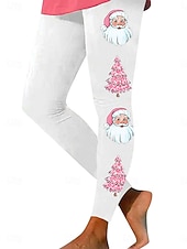 abordables Bas de Noël-Femmes Leggings Vacances ancien Mode Longueur complète Taille hautePantsNoël Graphique Noël Impression Doux Respirant Haute Élasticité Vacances Rue Décontracté Vert Noir Rosé Blanc + Rose Automne