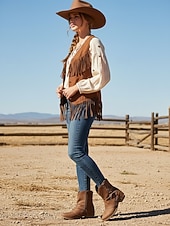 levne Cowboy &amp; Western Boots-Dámské tmavě hnědé kotníkové boty z umělé kůže s bočním zipem a krajkovým detailem – ležérní vintage boty na nízkém podpatku pro každodenní nošení, cestování a outdoorové outfity
