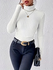 preiswerte Damen Einfache Oberteile-Damen Bluse Einfarbig Stilvoll Lässig Langarm Rollkragen Normale Oberteile Täglich Gerafft Knöpfe Schwarz Weiß Purpur Aprikose Grau Frühling Herbst Winter