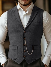  Муж. Жилет Официальные Свадьба Для вечеринок Винтаж Классический и неустаревающий Наступила зима Полиэстер Сплошной цвет Однобортный крой Блейзер Темно-серый Темно синий Коричневый
