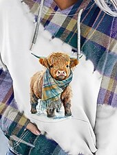 abordables Animaux Tops-Femmes Sweat à capuche Graphique Plaid Vache Occasionnel manche longue À capuche Hauts Réguliers Tenue de soirée Rue Tenue Quotidienne Violet Vert Printemps Automne Hiver