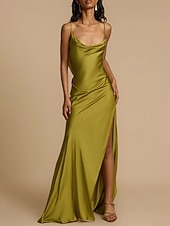 voordelige Feestjurken-Dames Lange jurk maxi-jurk Feestjurk Cocktail jurk Satijnen Jurk Slipdress Modieus Modern Feest Speciale gelegenheden  Avond Feest Normale pasvorm Effen Mouwloos hihnat Groen Lente Herfst