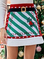 preiswerte Herbst- und Winterröcke-Damen Rock A-Linie Mode Lässig Mini Hohe Taille Röcke Grafik Stricken Mikroelastisch Weihnachten Straße Rote Frühling Gestrickt Polyester