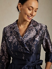 Per donna Abito Midi Tubino Elegante Compleanno Floreale Manica 3/4 Colletto a Camicia Blu marino Estate Primavera Autunno Inverno economico Abito Floreale-Per donna Abito Midi Tubino Elegante Compleanno Floreale Manica 3/4 Colletto a Camicia Blu marino Estate Primavera Autunno Inverno