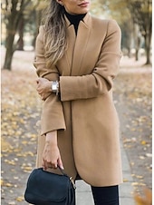 abordables vestes décontractées-Femmes Veste d&#039;hiver Chaud Respirant Coupe ajustée Élégant Occasionnel Uni Vacances Rue Occasionnel Tenue quotidienne Ouvert devant Long Col montant Coupe régulière manche longue Vêtements d&#039;extérieur