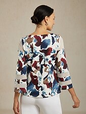 abordables Tops de Arte y Diseño para Mujeres-Mujer Estampado Casual Multi Color Talla S longitud de manga 50cm (La longitud de la manga aumenta 14cm por cada nueva talla) Elegante Diario Cuello Barco Primavera Otoño