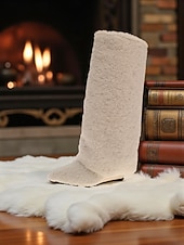 ieftine Cizme de zăpadă și iarnă-Cizme de damă până la genunchi, albe, din fleece, pantofi de iarnă călduroase și confortabili, cu vârful ascuțit, pentru ținute casual de oraș