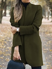 abordables vestes décontractées-Femmes Veste d&#039;hiver Chaud Respirant Coupe ajustée Élégant Occasionnel Uni Vacances Rue Occasionnel Tenue quotidienne Ouvert devant Long Col montant Coupe régulière manche longue Vêtements d&#039;extérieur