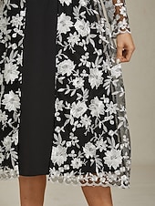 お買い得  コートとトレンチコート-女性用 コート 高通気性 レース 刺繍 エレガント フラワー フォーマル 結婚式 パーティー ロング クルーネック ルーズフィット 長袖 アウターウェア ブラック 夏 春