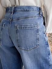 economico gamba larga e vita alta-Per donna Jeans Gamba larga Moda Streetwear Casual Lunghezza intera Vita media Semplice Tasca Confortevole Micro-elastico All&#039;aperto Vacanza Streetwear Blu Primavera Autunno Vestibilità comoda