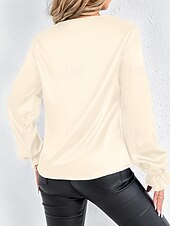 Недорогие Нарядные блузки-Жен. Рубашка Elegant Нарядный Атласный верх Драпировка Сплошной цвет Стиль На каждый день Длинный рукав Вырез-хомут Обычные топы Повседневные На выход Черный Розовый Зеленый Абрикосовый Весна Осень
