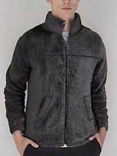 levne Ležérní bundy-Pánské Zimní bunda Teddy Coat Neformální bunda Dovolená Denní Zahřívací Kapsy Fleece Podzim zima Bez vzoru Módní Šik ven Stojáček Standardní Černá Námořnická modř Hnědá Khaki Tmavě šedá Saka