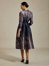 Per donna Abito Midi Tubino Elegante Compleanno Floreale Manica 3/4 Colletto a Camicia Blu marino Estate Primavera Autunno Inverno economico Abito Floreale-Per donna Abito Midi Tubino Elegante Compleanno Floreale Manica 3/4 Colletto a Camicia Blu marino Estate Primavera Autunno Inverno