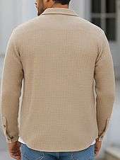 preiswerte Freizeithemden für Herren-Herren Hemd Waffelhemd Freizeithemd Knopfhemd Schwarz Weiß Wein Marineblau Blau Langarm Einfach Revers Lässig Täglich Bekleidung Mode Streetwear