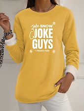 お買い得  フリースライニングのスウェットシャツ-女性用 フリース裏地プルオーバースウェットシャツパジャマ プルオーバースウェットシャツ Pullover スウェットシャツ レタード あたたか ストリートファッション カジュアル 長袖 クルーネック レギュラートップス 家 日常着 カジュアル プリント ブラック イエロー ピンク ダークピンク ブルー 秋 冬