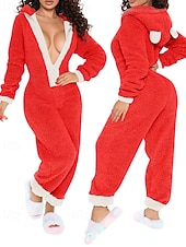 billiga Loungewear till damer-Dam Onesies Ledigt Komfort Comfrt Ren färg Ficka Jul Hem Långärmad Luvtröja Rodnande Rosa Vin Rubinrött Fuchsia Brun Vår Höst Vinter