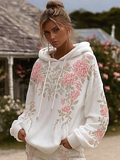 abordables Hauts Floraux-Femmes Sweat à capuche Fleuri Graphique Élégant Chaud Actif manche longue À capuche Hauts Réguliers Rue Tenue Quotidienne Occasionnel Patchwork Imprimé Blanche Printemps Automne Hiver