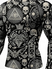 お買い得  ランニングTシャツとタンクトップ-男性用 コンプレッション・シャツ ランニングＴシャツ 3Dプリント 長袖 ベース層 スカル 速乾性 ビデオ圧縮 パワーフレックス 吸汗性 ジムトレーニング アクティブトレーニング 運動 スポーツウェア アクティブウェア ブラック