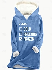baratos Moletons forrados de fleece-Mulheres Pulôver Moletom Com Capuz Letra Quente Casual Difusa Manga Longa Com Capuz Tops longos Casual Esportes Imprimir Rosa Azul Cinzento Inverno