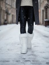 お買い得  雪と冬のブーツ-女性用 ブーツ スノーブーツ アウトドア 日常 純色 フリースライナー ブーツアンクルブーツ フラットヒール ラウンドトウ カジュアル コンフォートシューズ フェイクファー ファスナー ブラック ホワイト ピンク