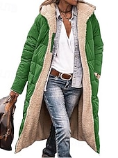 cheap Casual Parka-Women&#039;s Winter Coat Windproof Warm Open Front Vintage Daily Casual Plain Vacation Casual Daily Open Front Long Hooded Regular Fit Long Sleeve Outerwear Pink Blue Green Fall Winter