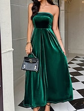 abordables Robe de cocktail-Femmes Robe Longue Maxi Robe Robe en Velours Robe de Soirée Élégant Moderne Soirée Coupe régulière Uni Sans manches Sans bretelles Noir Vin Vert foncé Bleu de minuit Printemps Automne