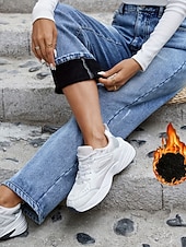 economico Pantaloni a gamba dritta-Per donna Dritto Essenziale Casual Lunghezza intera Misura del girovita medio Semplice Tasca Calore Termico Micro-elastico All&#039;aperto Vacanza Streetwear Blu Inverno Vestibilità regolare