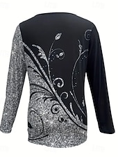 Недорогие Бохо футболка-Женская футболка с короткой молнией на груди длинный рукав повседневная графическая tribal винтажная бохо тропическая гавайская V-образный вырез обычные топы для повседневной носки черная весна осень