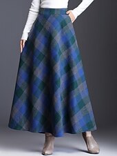 billige Formelle skjørt-Dame الالتفاف A-linje Elegant Mote Maksi Høy Midje Skjørt Ruter Lomme Trykt mønster Mikroelastisk Jul Gate Rød Blå Grønn Kakifarget Vår Polyester