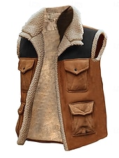 preiswerte Herren Angelweste-Herren Weste aus Wildlederimitat Fleeceweste Outdoor Lässig Täglich Mode Retro Herbst Winter Tasche Polyester Thermowarm Bequem Farbblock Reisverschluss Revers Normale Passform Braun Weste