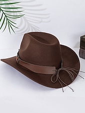 baratos Chapéus Femininos-Chapéu de cowboy masculino com faixa de cabeça de touro – chapéu fedora vintage de feltro com aba larga para rodeio, estilo ao ar livre e presente de Natal
