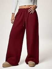 abordables jambe large et taille haute-Femmes Joggings Jambe large Chinos Mode Streetwear Occasionnel Longueur complète Taille haute Uni Ceinture Élastique Confortable Doux Élastique Extérieur Rue Gris clair Noir Blanche Rouge Ét