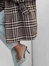 preiswerte Wintermäntel-Damen Freizeitjacke Warm Bequem Tasche Knöpfe Mode Outdoor Streifen und Karo Ausgehen Wochenende Einreihig Regulär Revers Normale Passform Langarm Oberbekleidung Schwarz Aprikose Herbst Winter