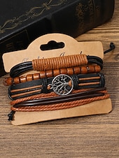 billige Menns smykker-flerlags armbåndsett i ekte skinn for menn – bohemsk perlebesatt livets tre-armbånd for uformelt bruk, fest og reiser