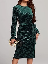 preiswerte abendkleider-Damen Midikleid Samtkleid Cocktailkleid Elegant Mode Modern Outdoor Party Party-Abendmode Normale Passform Einfach Langarm Rundhalsausschnitt Grün Frühling Herbst