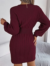 billiga Tröja klänningar-Dam Mini klänning Tröjklänning Vardagsklänning Elegant Mode Modern Utomhus Dagligen Utekväll Normal Slät Långärmad Rund hals Gul Rubinrött Grå Vår Höst