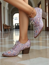 abordables Zapatos Oxford de mujer-Zapatos Oxford con cordones y diseño paisley vintage de los años 50 para mujer: zapatos de vestir de tacón cuadrado retro para profesionales artísticos y ropa de oficina de otoño.